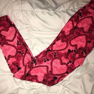 OS Lularoe Pink Hearts and Roses Leggings